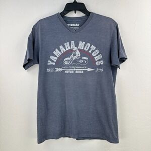 Yamaha Tshirt Mens Medium Blue White Motor Bikes Short Sleeve Pullover Tee Rider